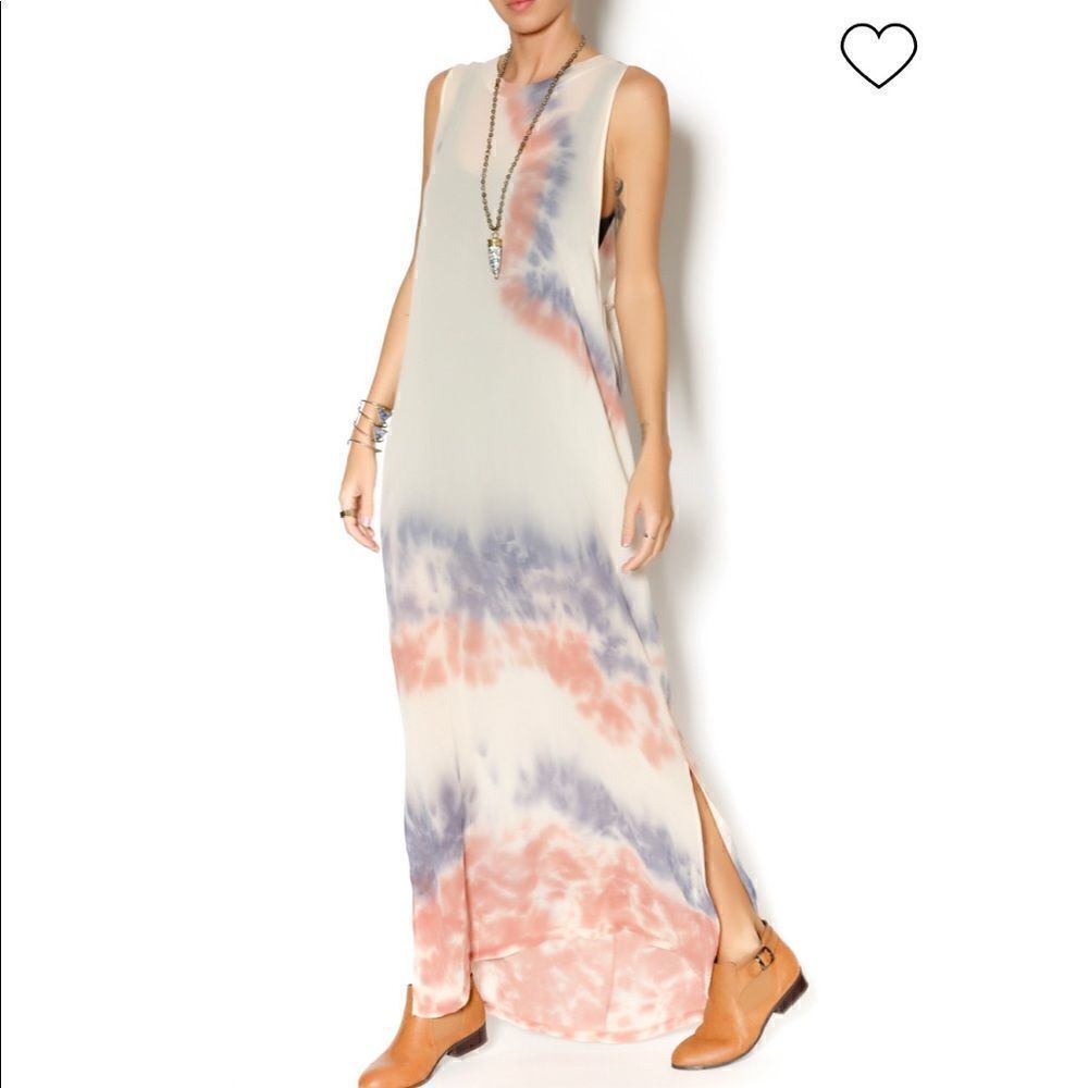 Revolve LACAUSA DAD'S SHIRT TIE-DYE SLEEVELESS BOHO MAXI DRESS - Picture 2 of 11